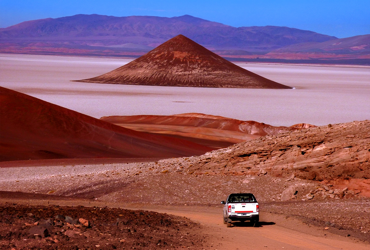 4x4 SUV exploring the dramatic landscapes of the Atacama Desert, Chile.