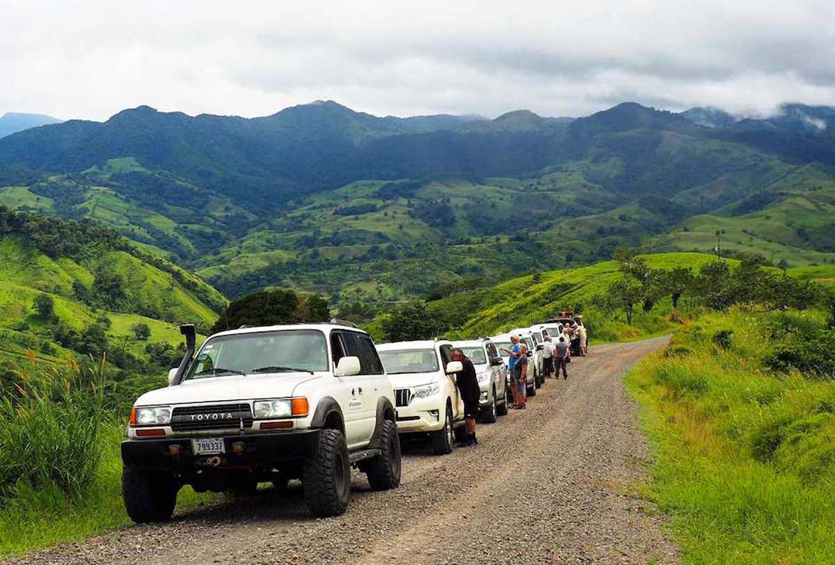 4x4 convoy driving through the scenic mountains of Costa Rica.