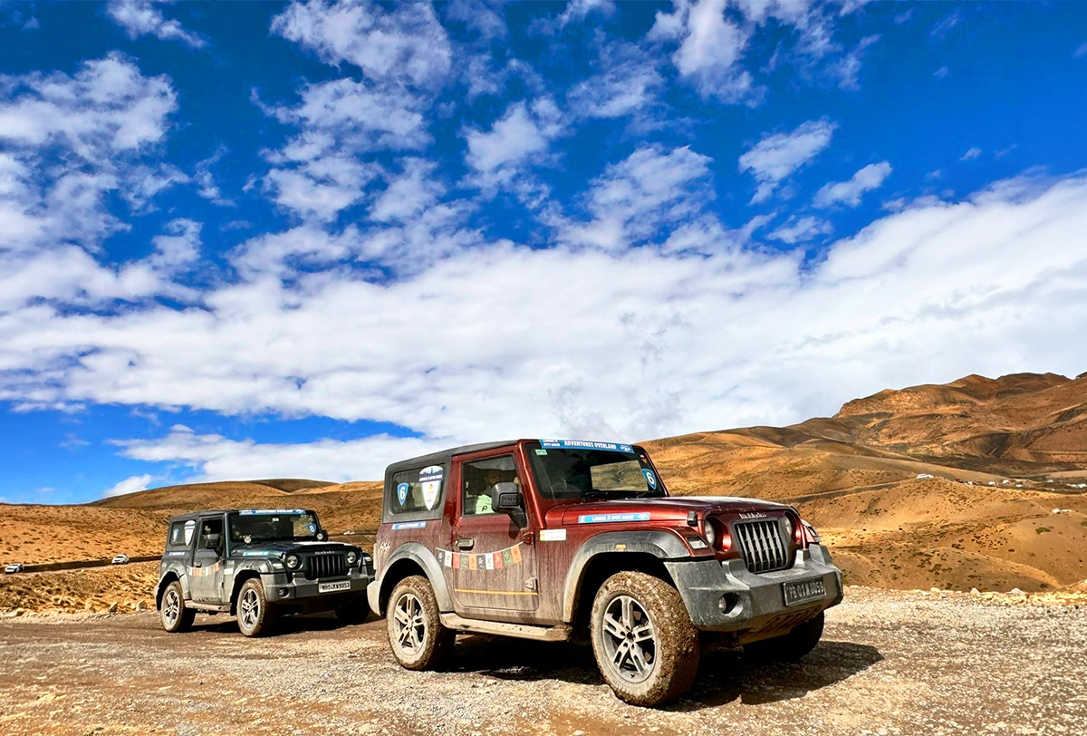 4x4 Jeep exploring the rugged mountain roads of Ladakh.