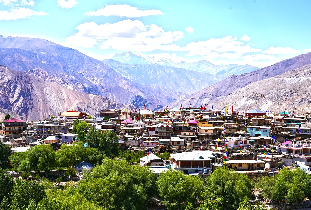 Leh town surrounded by the Himalayan mountains in Ladakh.