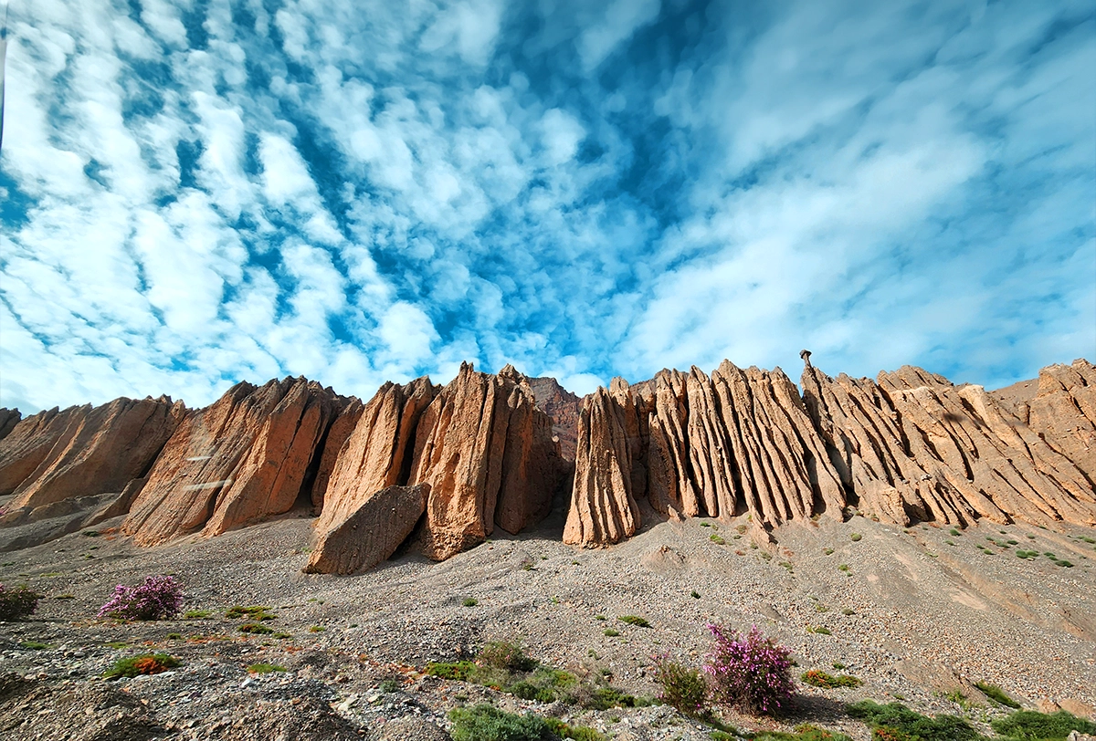 Unique rock formations in the scenic landscapes of Ladakh.